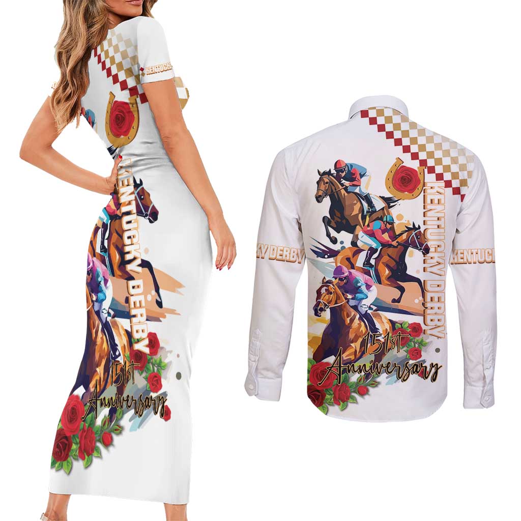 Kentucky Horse Racing Couples Matching Short Sleeve Bodycon Dress and Long Sleeve Button Shirt 2025 Happy 151st Anniversary With Roses LT14