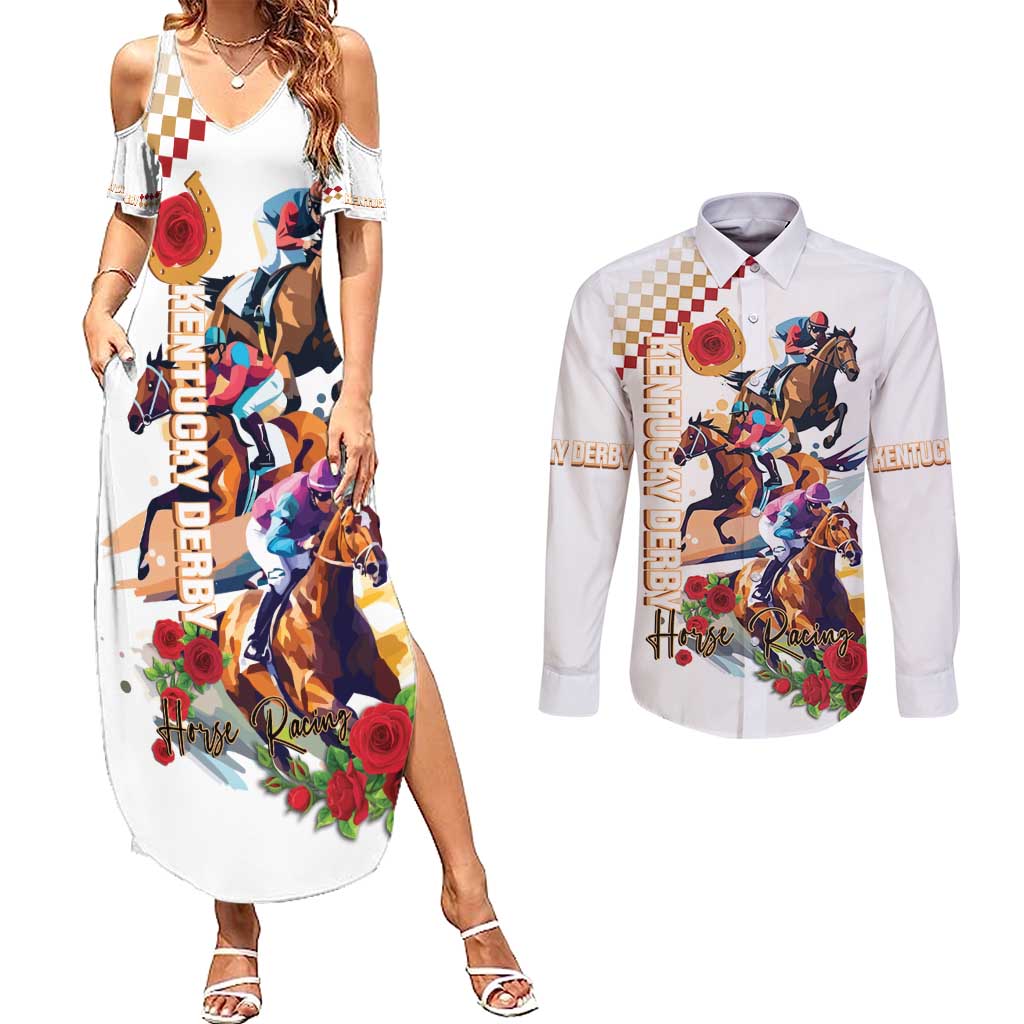 Kentucky Horse Racing Couples Matching Summer Maxi Dress and Long Sleeve Button Shirt 2025 Happy 151st Anniversary With Roses LT14