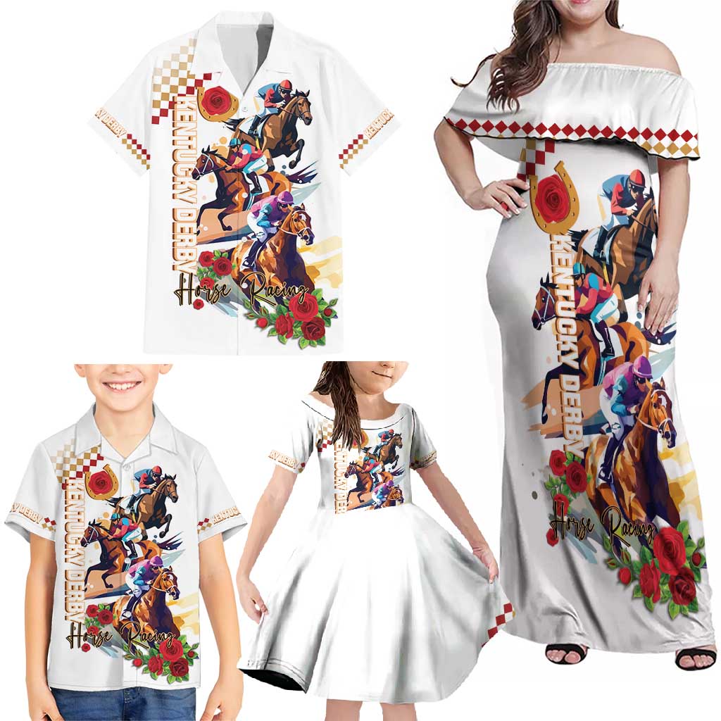 Kentucky Horse Racing Family Matching Off Shoulder Maxi Dress and Hawaiian Shirt 2025 Happy 151st Anniversary With Roses LT14