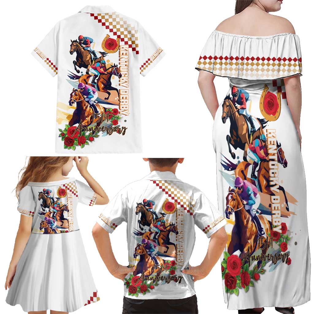 Kentucky Horse Racing Family Matching Off Shoulder Maxi Dress and Hawaiian Shirt 2025 Happy 151st Anniversary With Roses LT14
