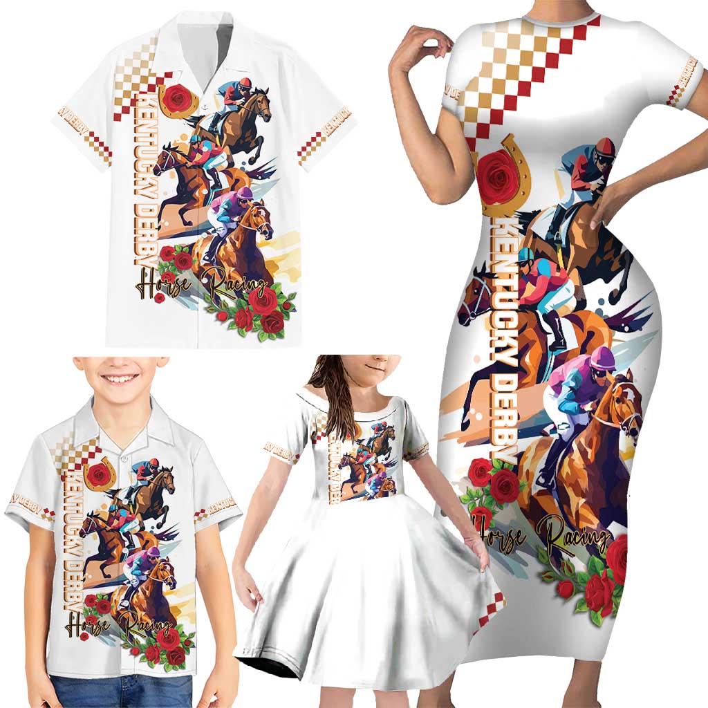 Kentucky Horse Racing Family Matching Short Sleeve Bodycon Dress and Hawaiian Shirt 2025 Happy 151st Anniversary With Roses LT14
