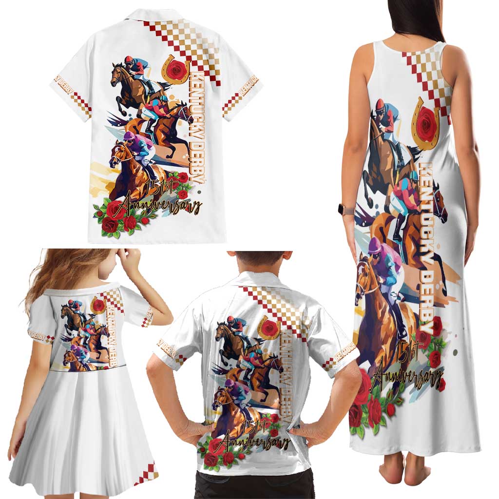 Kentucky Horse Racing Family Matching Tank Maxi Dress and Hawaiian Shirt 2025 Happy 151st Anniversary With Roses LT14