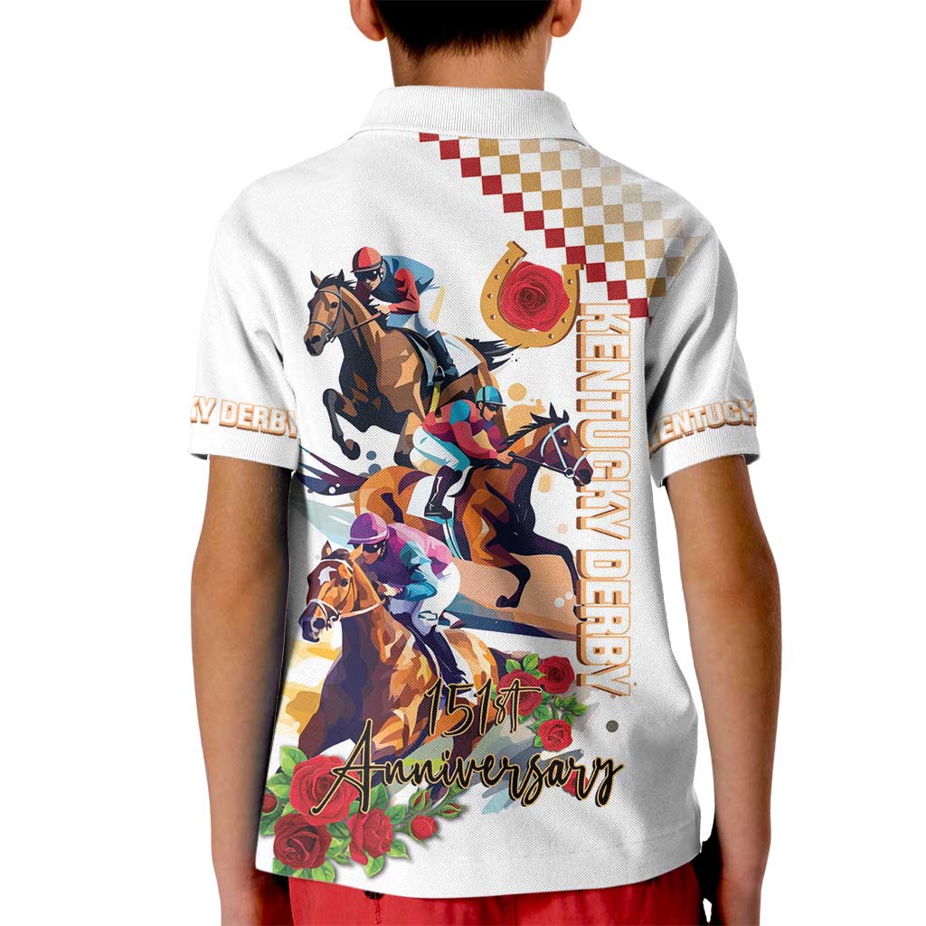 Kentucky Horse Racing Kid Polo Shirt 2025 Happy 151st Anniversary With Roses LT14