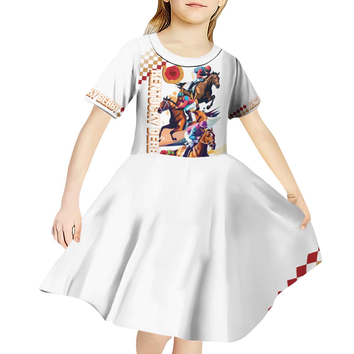 Kentucky Horse Racing Kid Short Sleeve Dress 2025 Happy 151st Anniversary With Roses LT14