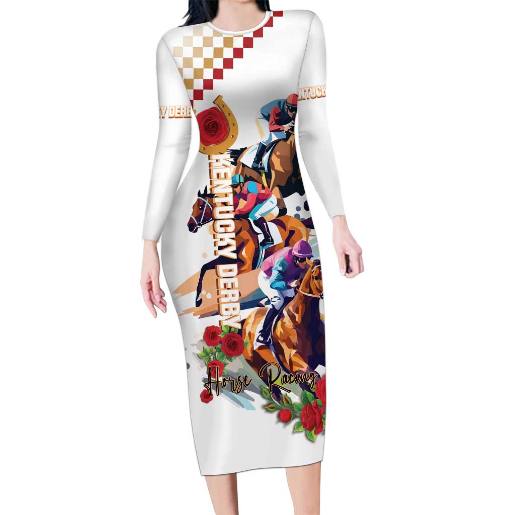 Kentucky Horse Racing Long Sleeve Bodycon Dress 2025 Happy 151st Anniversary With Roses LT14