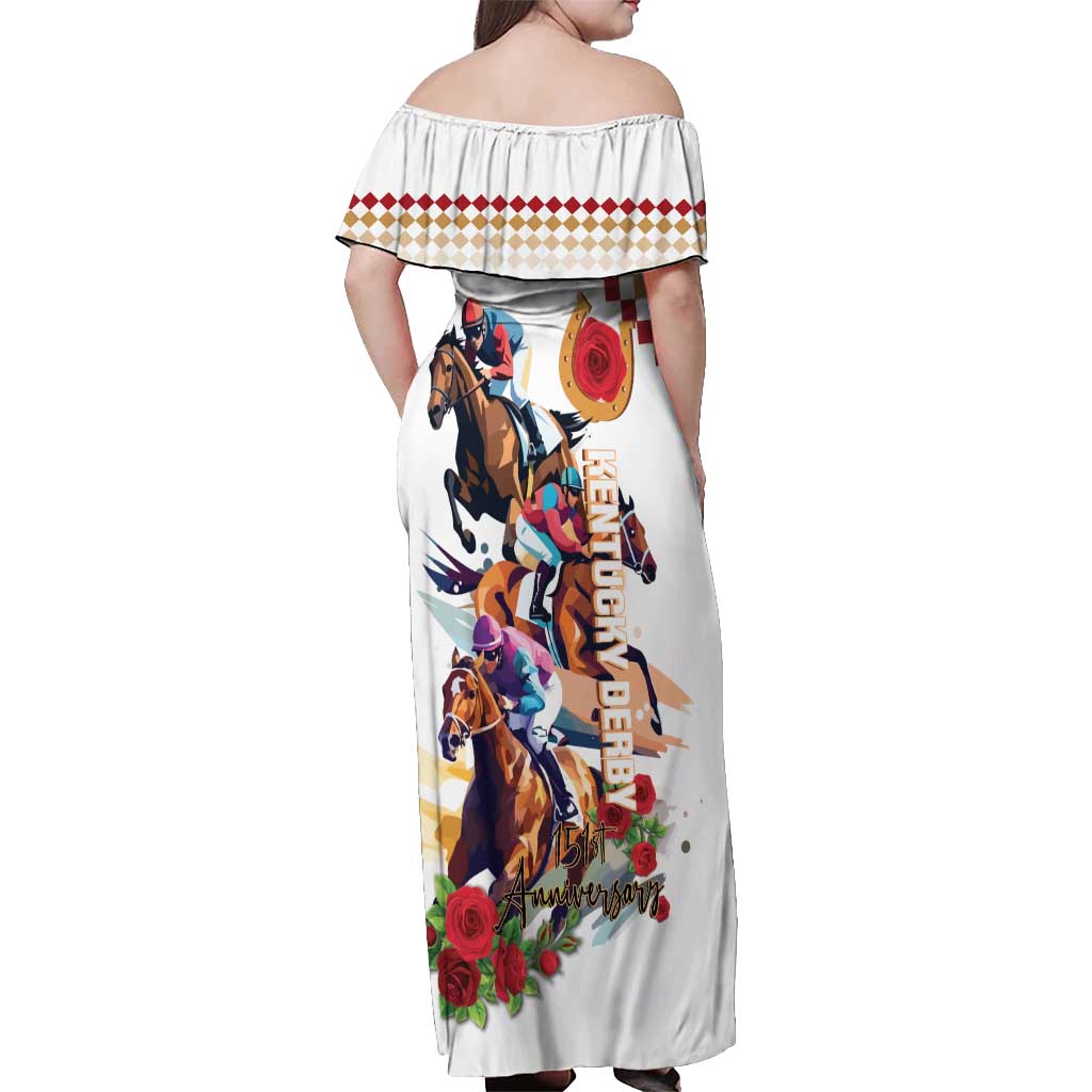 Kentucky Horse Racing Off Shoulder Maxi Dress 2025 Happy 151st Anniversary With Roses LT14