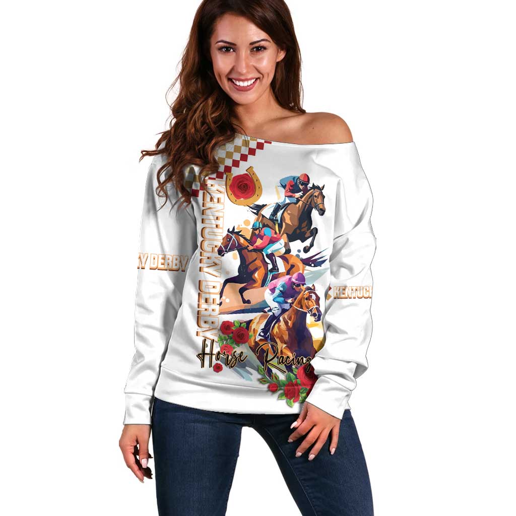Kentucky Horse Racing Off Shoulder Sweater 2025 Happy 151st Anniversary With Roses LT14