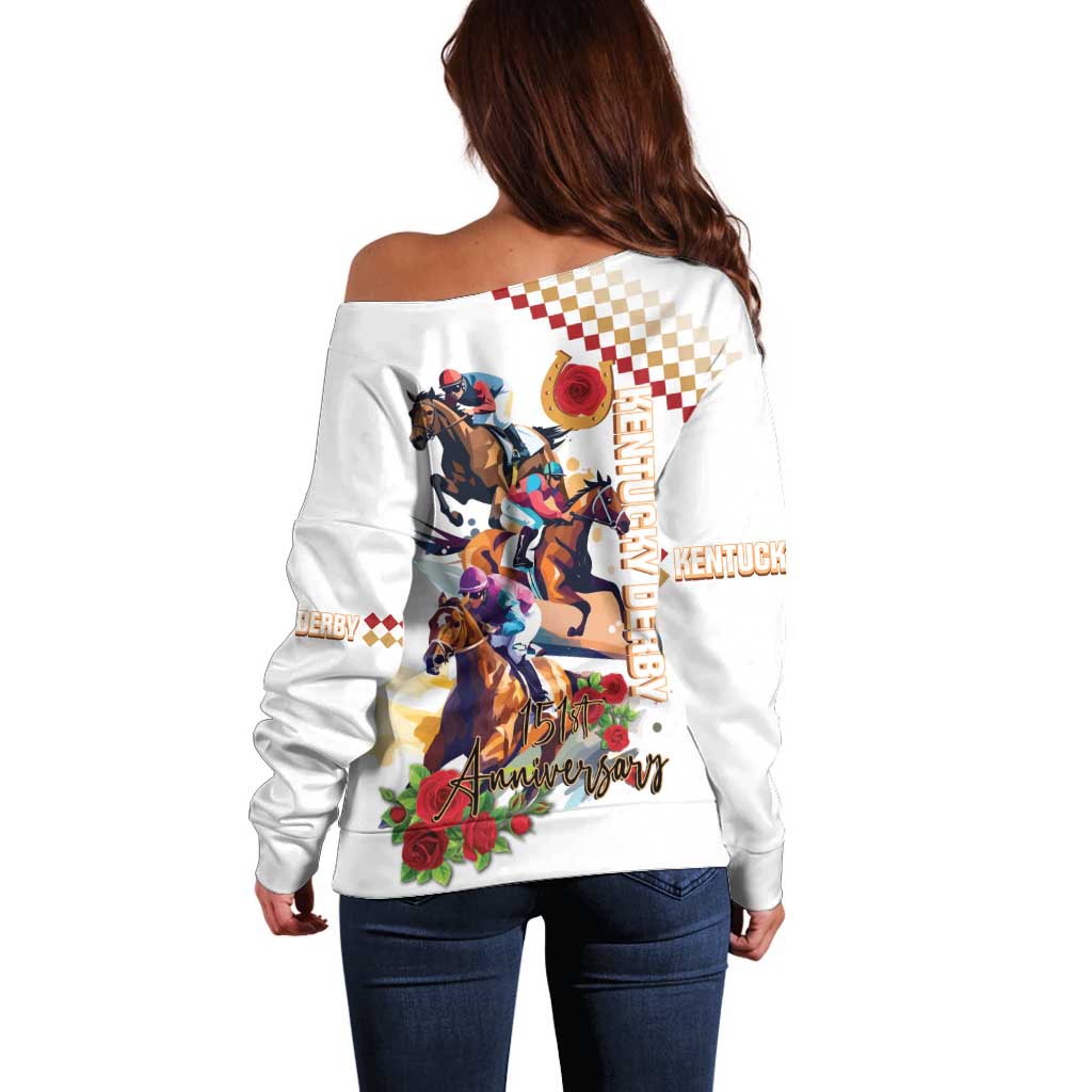 Kentucky Horse Racing Off Shoulder Sweater 2025 Happy 151st Anniversary With Roses LT14