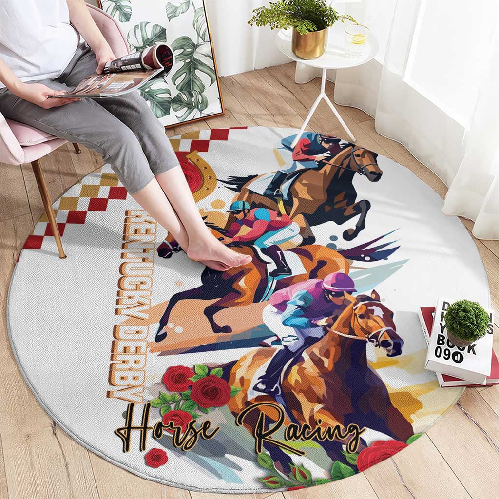 Kentucky Horse Racing Round Carpet 2025 Happy 151st Anniversary With Roses LT14
