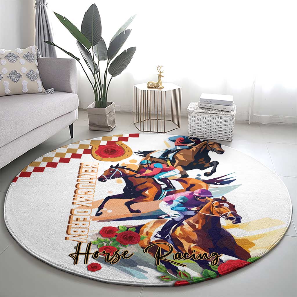 Kentucky Horse Racing Round Carpet 2025 Happy 151st Anniversary With Roses LT14