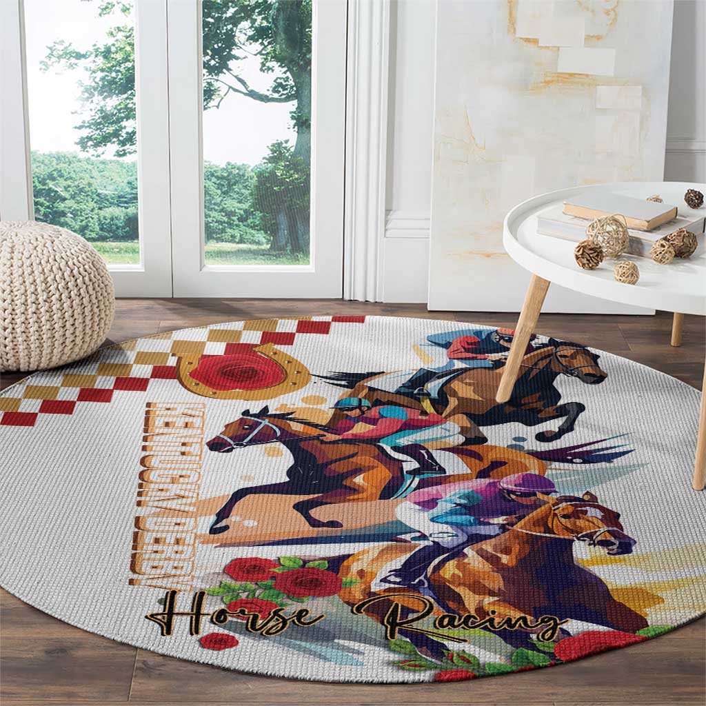 Kentucky Horse Racing Round Carpet 2025 Happy 151st Anniversary With Roses LT14