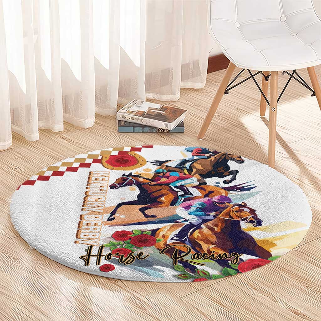 Kentucky Horse Racing Round Carpet 2025 Happy 151st Anniversary With Roses LT14