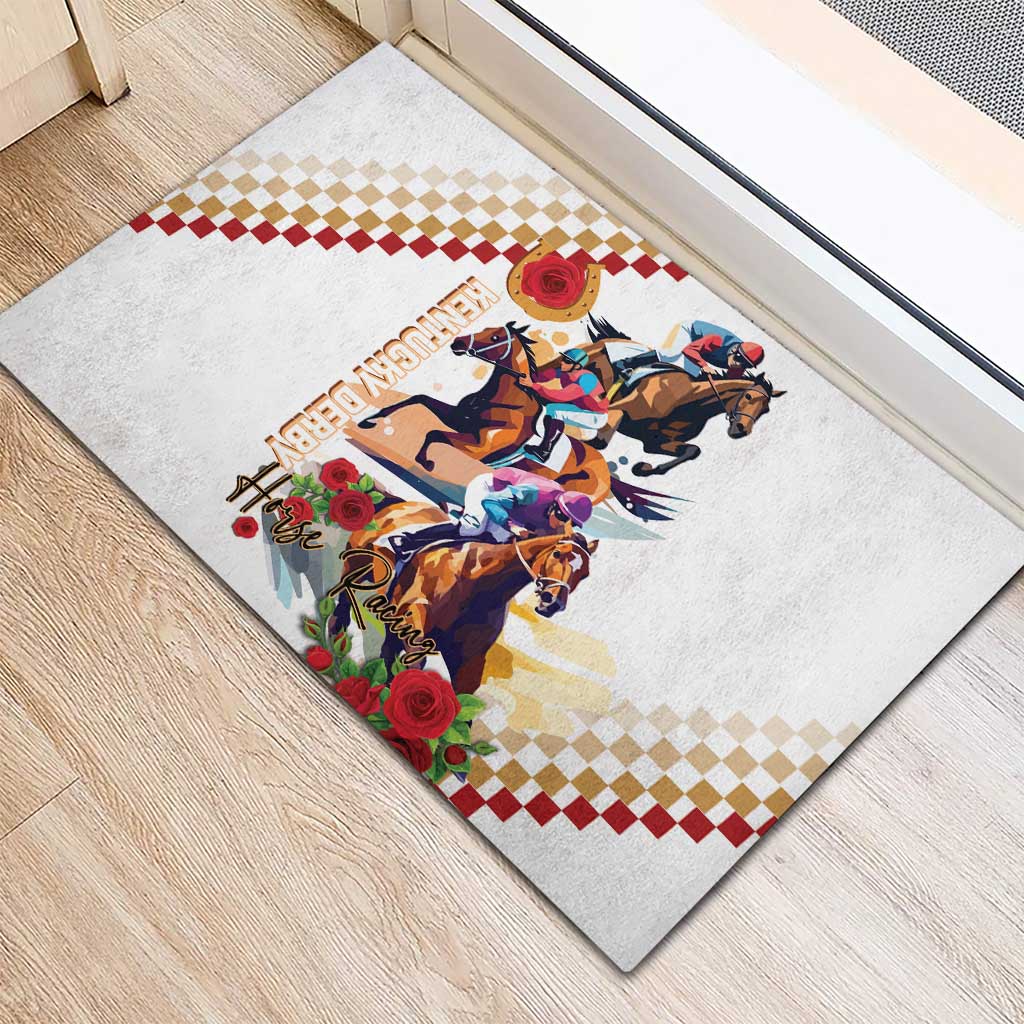 Kentucky Horse Racing Rubber Doormat 2025 Happy 151st Anniversary With Roses LT14
