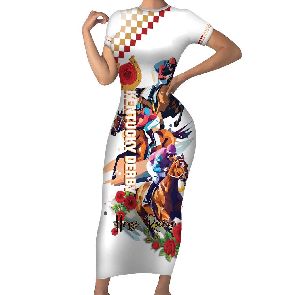 Kentucky Horse Racing Short Sleeve Bodycon Dress 2025 Happy 151st Anniversary With Roses LT14
