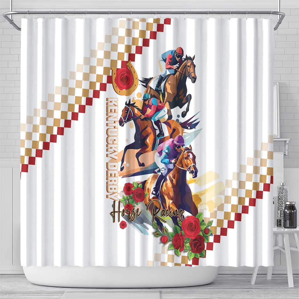 Kentucky Horse Racing Shower Curtain 2025 Happy 151st Anniversary With Roses LT14
