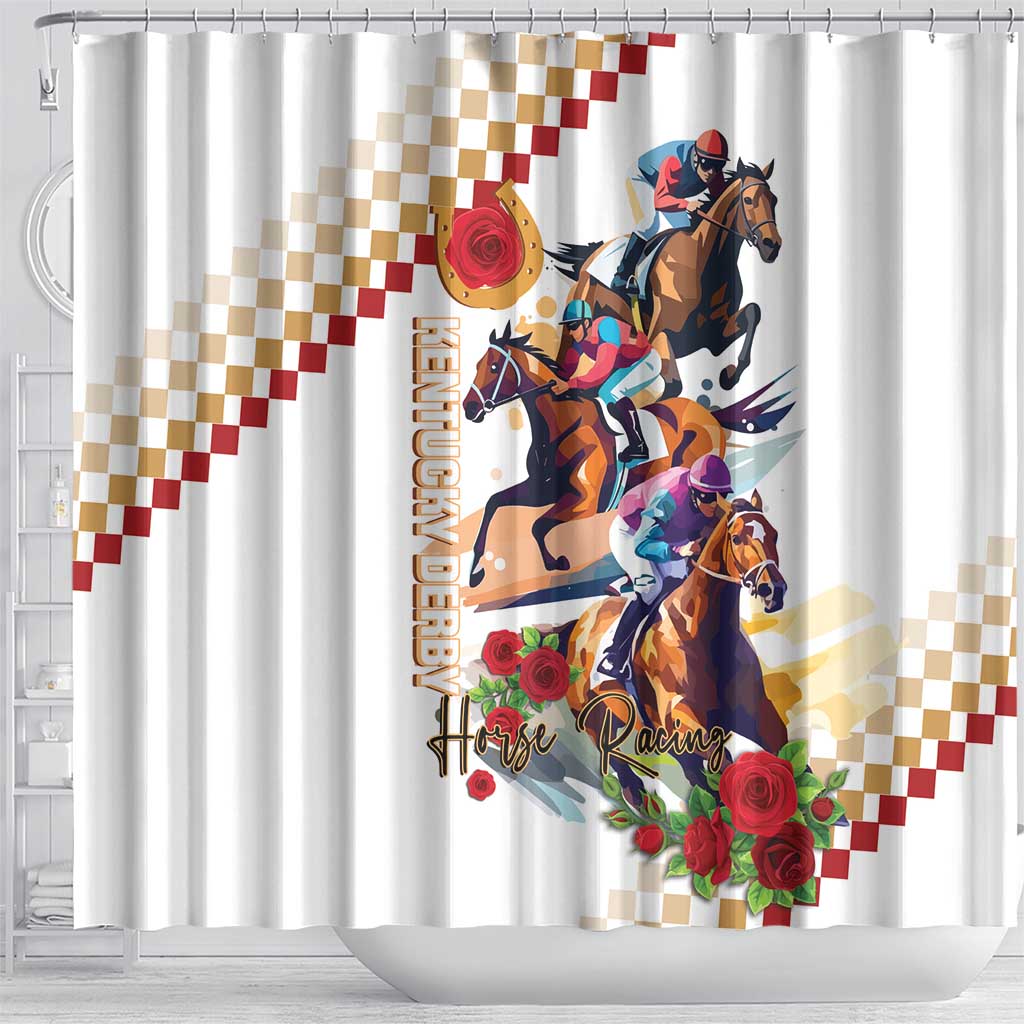 Kentucky Horse Racing Shower Curtain 2025 Happy 151st Anniversary With Roses LT14