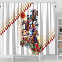 Kentucky Horse Racing Shower Curtain 2025 Happy 151st Anniversary With Roses LT14