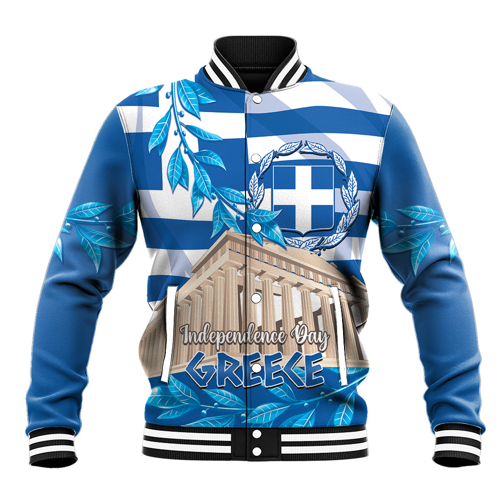 Personalised Greece Independence Day Baseball Jacket Acropolis Mix Laurel Branch