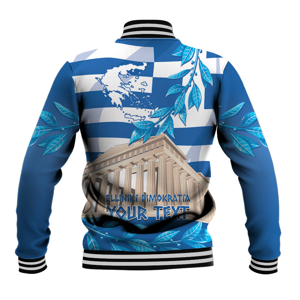 Personalised Greece Independence Day Baseball Jacket Acropolis Mix Laurel Branch - Wonder Print Shop