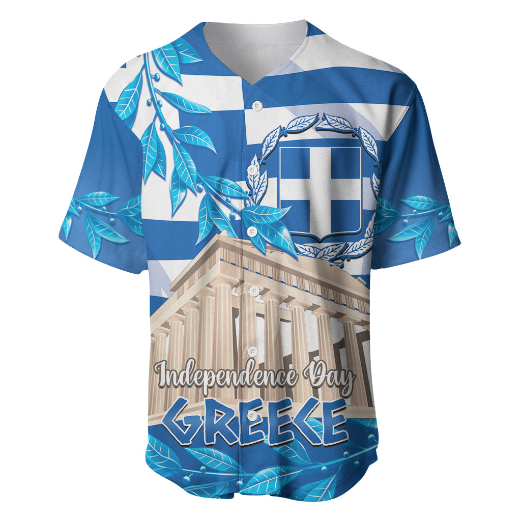 Personalised Greece Independence Day Baseball Jersey Acropolis Mix Laurel Branch