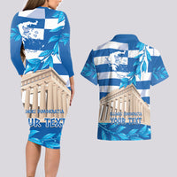 Personalised Greece Independence Day Couples Matching Long Sleeve Bodycon Dress and Hawaiian Shirt Acropolis Mix Laurel Branch - Wonder Print Shop