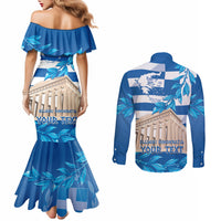 Personalised Greece Independence Day Couples Matching Mermaid Dress and Long Sleeve Button Shirt Acropolis Mix Laurel Branch