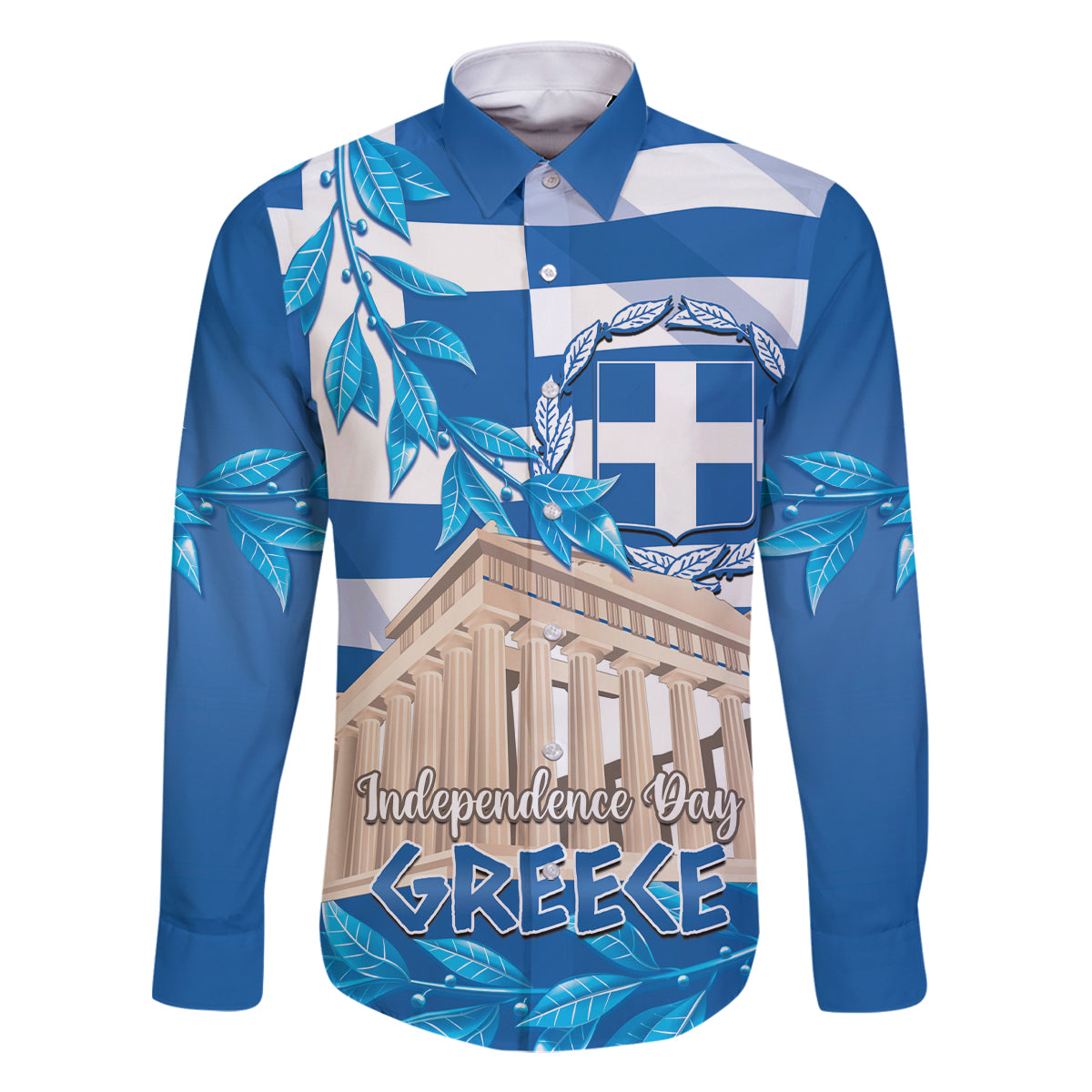 Personalised Greece Independence Day Family Matching Long Sleeve Bodycon Dress and Hawaiian Shirt Acropolis Mix Laurel Branch - Wonder Print Shop
