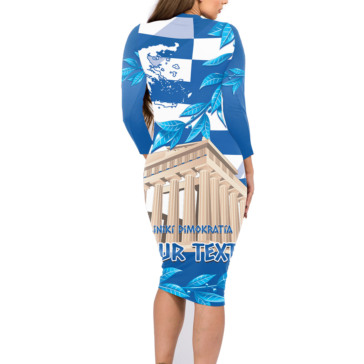 Personalised Greece Independence Day Family Matching Long Sleeve Bodycon Dress and Hawaiian Shirt Acropolis Mix Laurel Branch - Wonder Print Shop