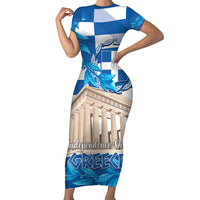 Personalised Greece Independence Day Family Matching Short Sleeve Bodycon Dress and Hawaiian Shirt Acropolis Mix Laurel Branch - Wonder Print Shop