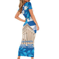 Personalised Greece Independence Day Family Matching Short Sleeve Bodycon Dress and Hawaiian Shirt Acropolis Mix Laurel Branch - Wonder Print Shop