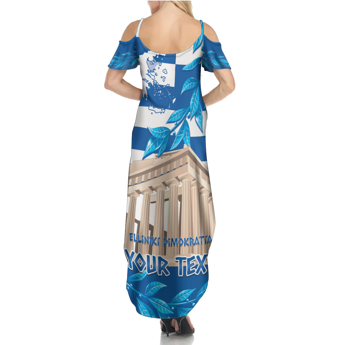 Personalised Greece Independence Day Family Matching Summer Maxi Dress and Hawaiian Shirt Acropolis Mix Laurel Branch - Wonder Print Shop