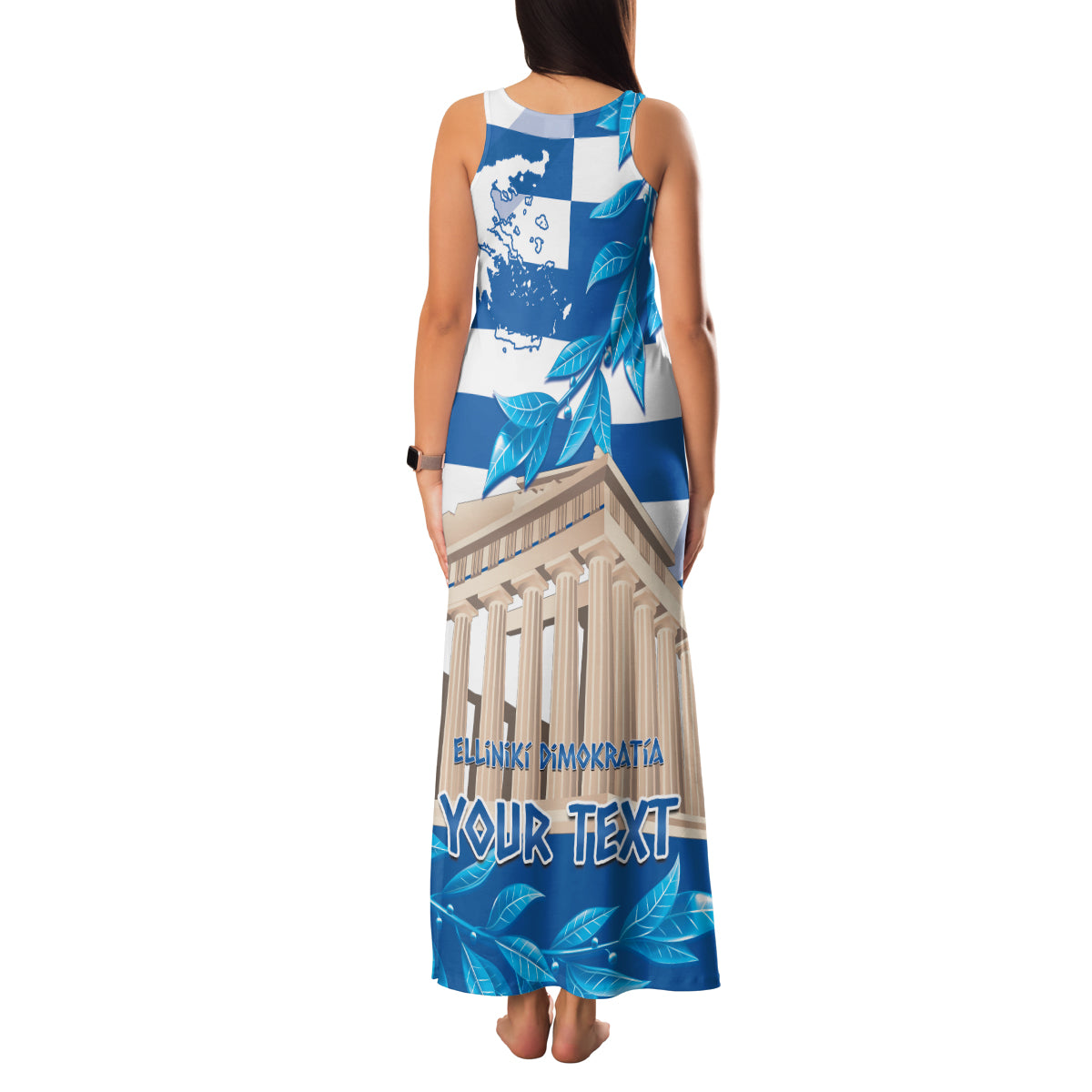 Personalised Greece Independence Day Family Matching Tank Maxi Dress and Hawaiian Shirt Acropolis Mix Laurel Branch - Wonder Print Shop