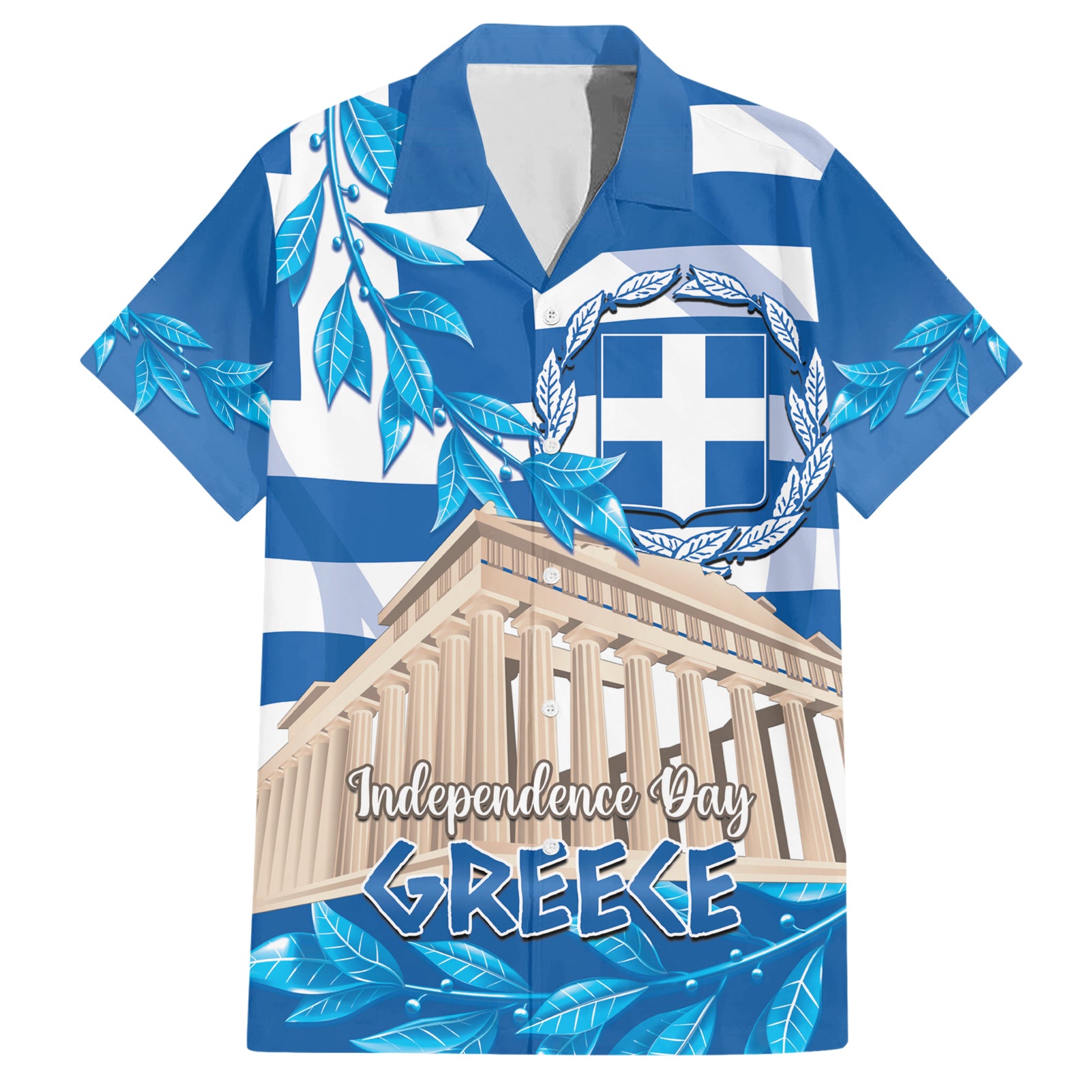 Personalised Greece Independence Day Hawaiian Shirt Acropolis Mix Laurel Branch