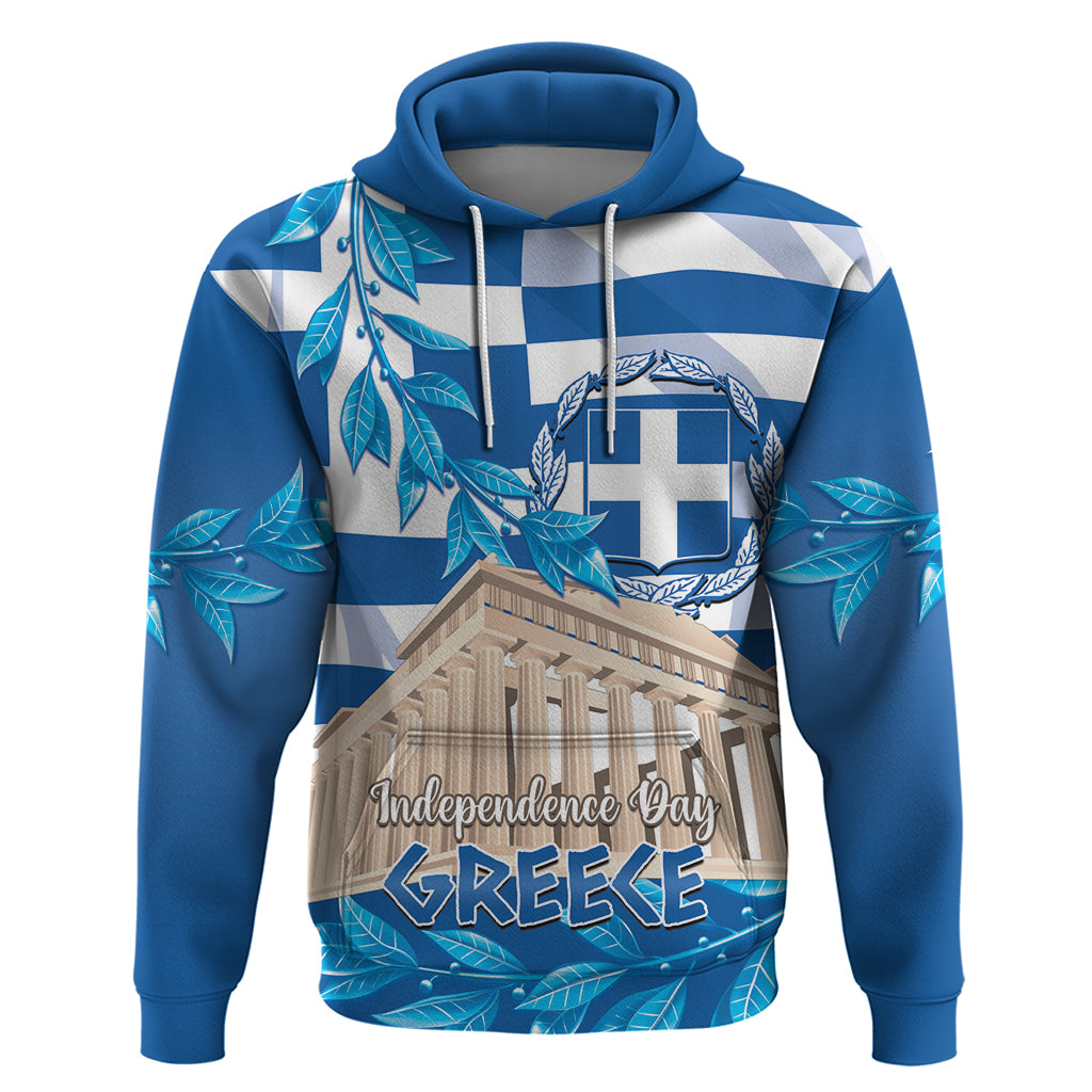 Personalised Greece Independence Day Hoodie Acropolis Mix Laurel Branch