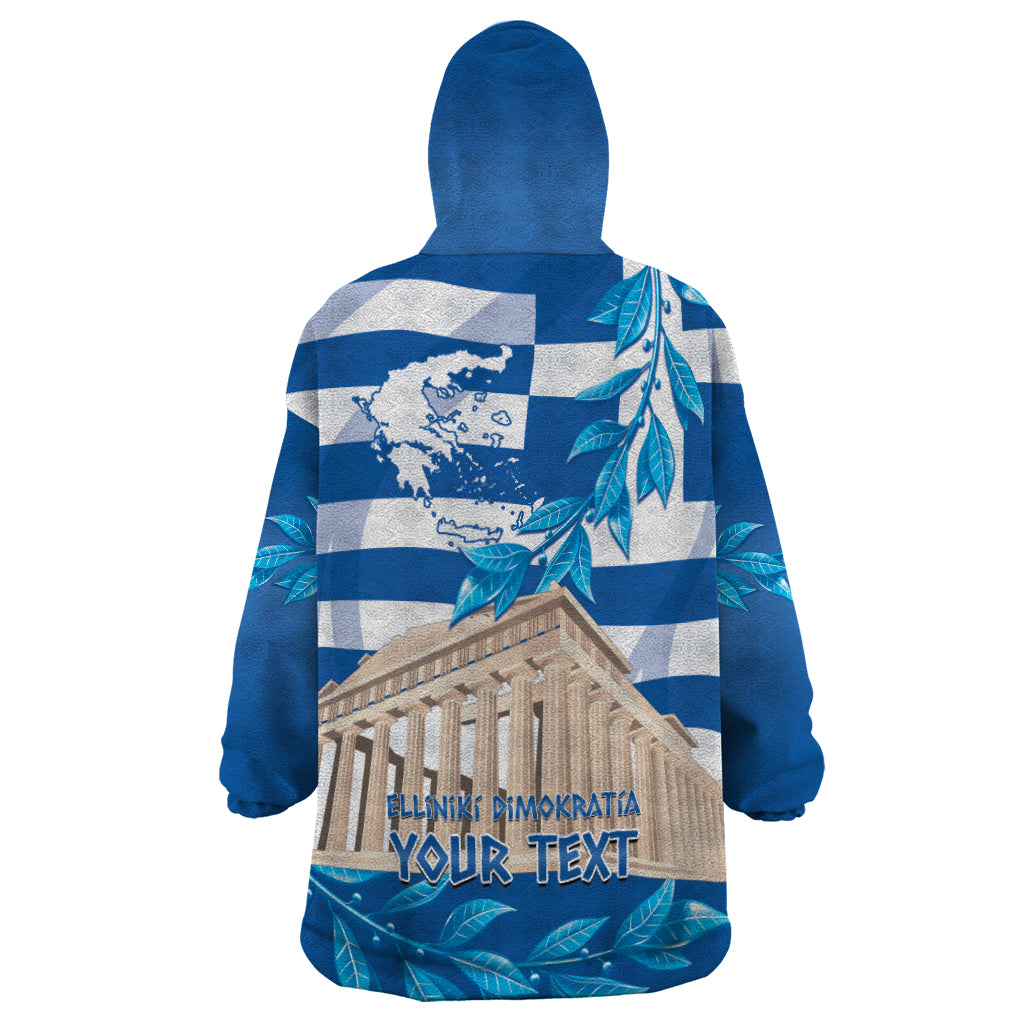 Personalised Greece Independence Day Wearable Blanket Hoodie Acropolis Mix Laurel Branch - Wonder Print Shop