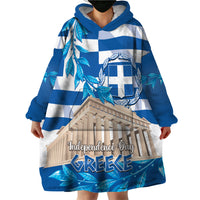 Personalised Greece Independence Day Wearable Blanket Hoodie Acropolis Mix Laurel Branch - Wonder Print Shop