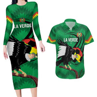 Custom Bolivia Football Couples Matching Long Sleeve Bodycon Dress and Hawaiian Shirt Andean Condor Vamo La Verde