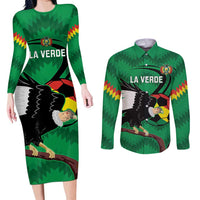 Custom Bolivia Football Couples Matching Long Sleeve Bodycon Dress and Long Sleeve Button Shirt Andean Condor Vamo La Verde