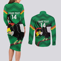 Custom Bolivia Football Couples Matching Long Sleeve Bodycon Dress and Long Sleeve Button Shirt Andean Condor Vamo La Verde