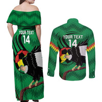 Custom Bolivia Football Couples Matching Off Shoulder Maxi Dress and Long Sleeve Button Shirt Andean Condor Vamo La Verde