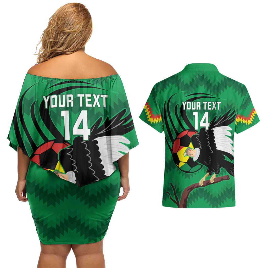 Custom Bolivia Football Couples Matching Off Shoulder Short Dress and Hawaiian Shirt Andean Condor Vamo La Verde