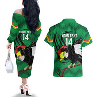 Custom Bolivia Football Couples Matching Off The Shoulder Long Sleeve Dress and Hawaiian Shirt Andean Condor Vamo La Verde
