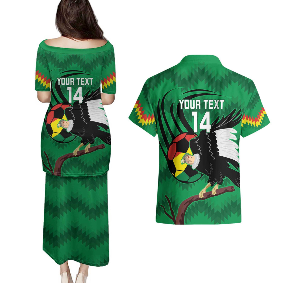 Custom Bolivia Football Couples Matching Puletasi and Hawaiian Shirt Andean Condor Vamo La Verde