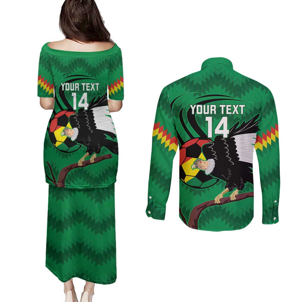 Custom Bolivia Football Couples Matching Puletasi and Long Sleeve Button Shirt Andean Condor Vamo La Verde