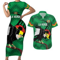 Custom Bolivia Football Couples Matching Short Sleeve Bodycon Dress and Hawaiian Shirt Andean Condor Vamo La Verde