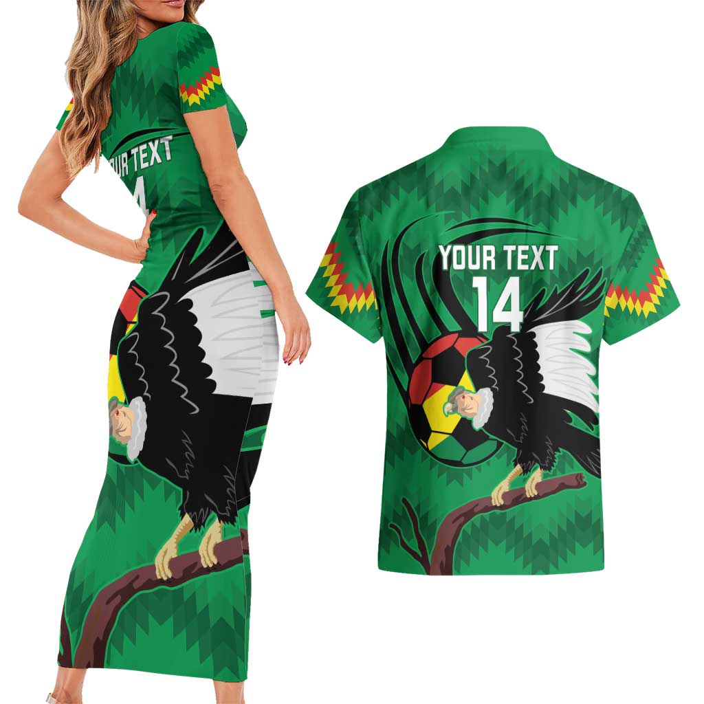 Custom Bolivia Football Couples Matching Short Sleeve Bodycon Dress and Hawaiian Shirt Andean Condor Vamo La Verde