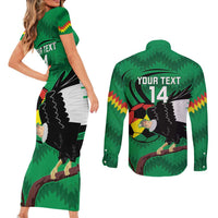 Custom Bolivia Football Couples Matching Short Sleeve Bodycon Dress and Long Sleeve Button Shirt Andean Condor Vamo La Verde