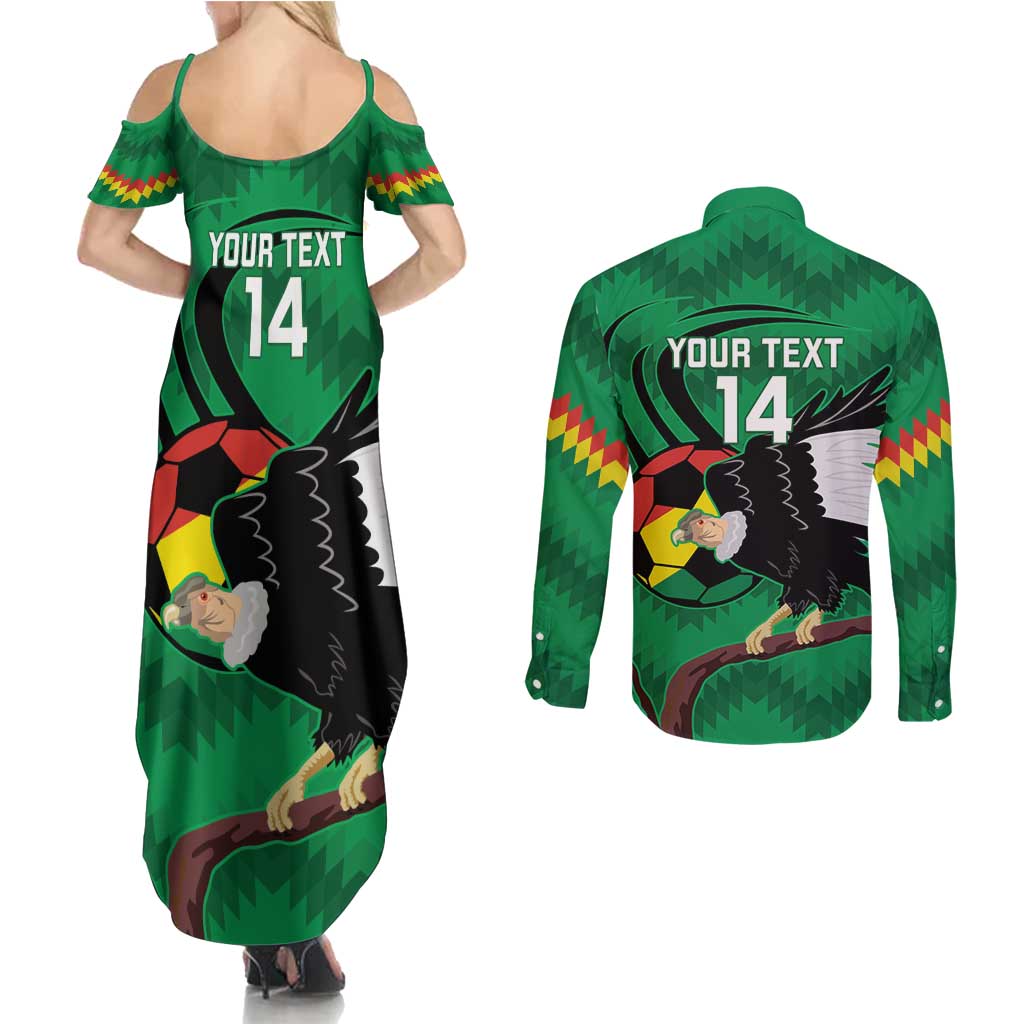 Custom Bolivia Football Couples Matching Summer Maxi Dress and Long Sleeve Button Shirt Andean Condor Vamo La Verde