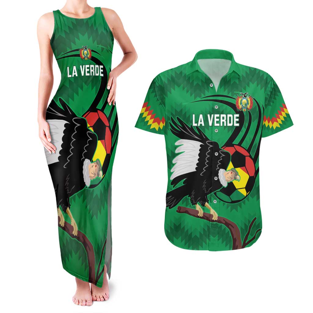 Custom Bolivia Football Couples Matching Tank Maxi Dress and Hawaiian Shirt Andean Condor Vamo La Verde