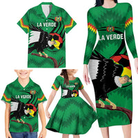 Custom Bolivia Football Family Matching Long Sleeve Bodycon Dress and Hawaiian Shirt Andean Condor Vamo La Verde